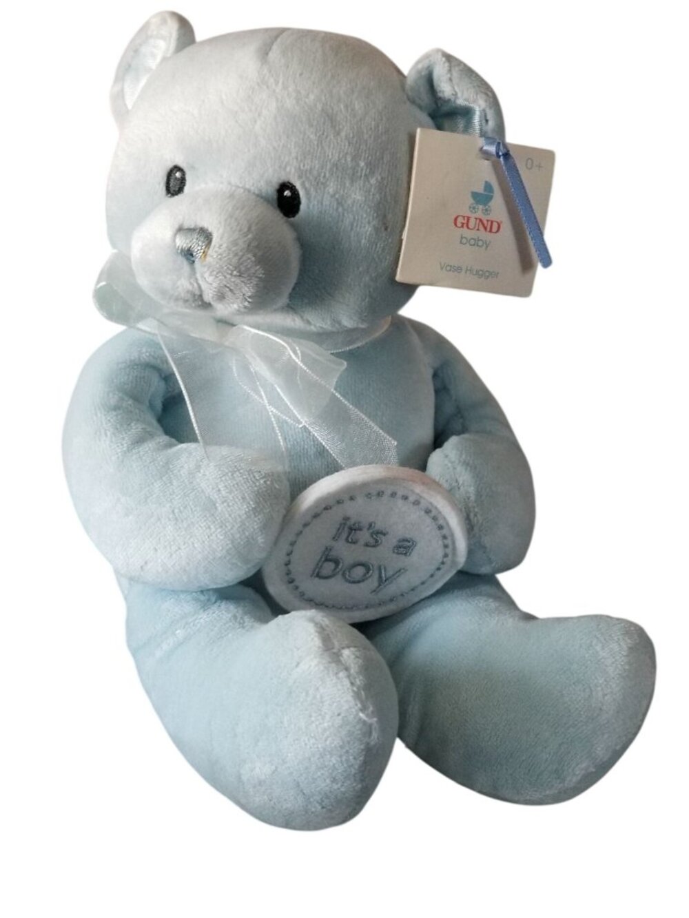 Teddy Bear Gund Baby Blue It's A Boy Soft safe Embroidered Eyes Nose Blue Bow  8